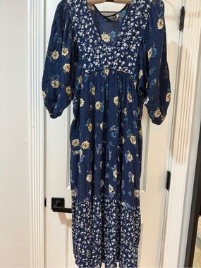 Angie Navy Floral Dress with Yellow & Teal Flowers